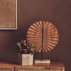 Natural Wood Sculpture with Travertine Base | Westo