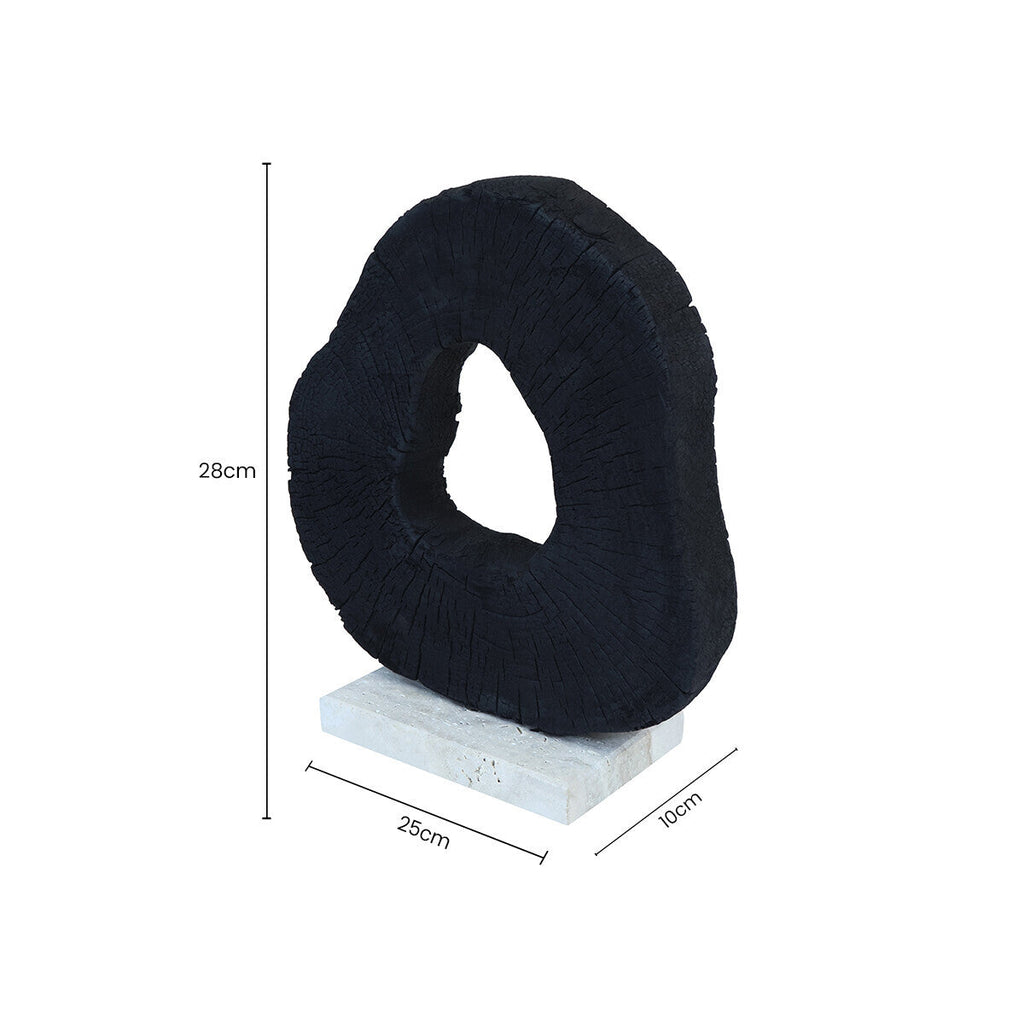 Black Mango Wood Sculpture with Travertine Base | Tibor