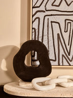 Black Mango Wood Sculpture with Travertine Base | Tibor