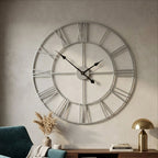 Genova 60cm Dia Silver Metal Roman Numeral Wall Clock