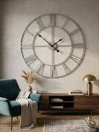 Genova 60cm Dia Silver Metal Roman Numeral Wall Clock
