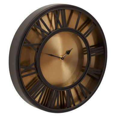 Mateo 41cm Dia Black and Antique Gold Small Wall Clock