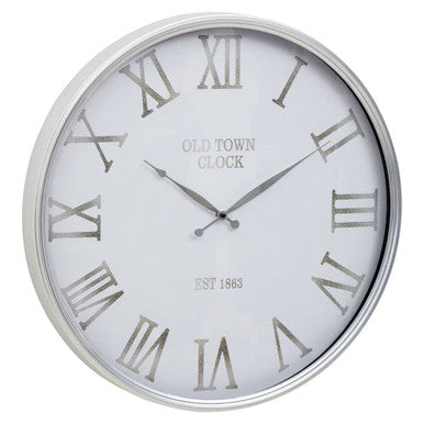 Kent 60cm Dia White and Silver Wall Clock