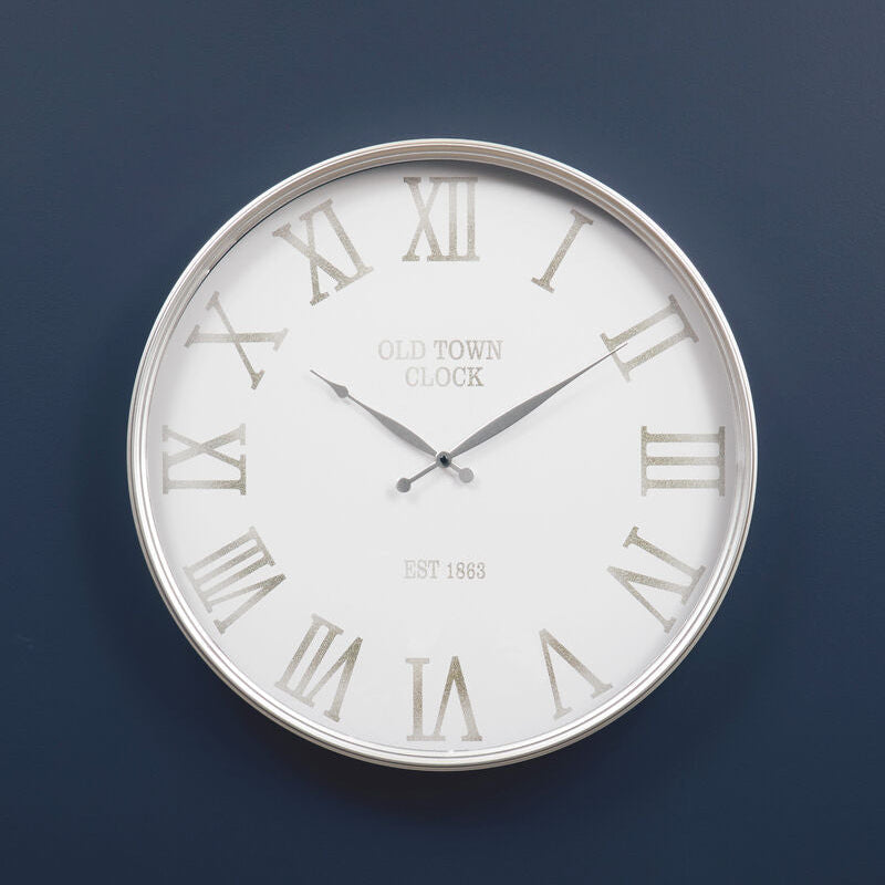 Kent 60cm Dia White and Silver Wall Clock