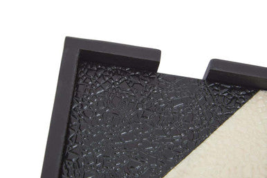 Set of Four Black and White Coasters with Holder | Ezra