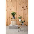 Green Iron Two-Tier Side Table with Gold Finish Iron Top and Natural Cotton Lower Storage, Sabia