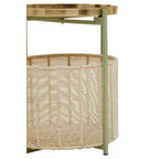 Green Iron Two-Tier Side Table with Gold Finish Iron Top and Natural Cotton Lower Storage, Sabia