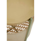Green Iron Two-Tier Side Table with Gold Finish Iron Top and Natural Cotton Lower Storage, Sabia