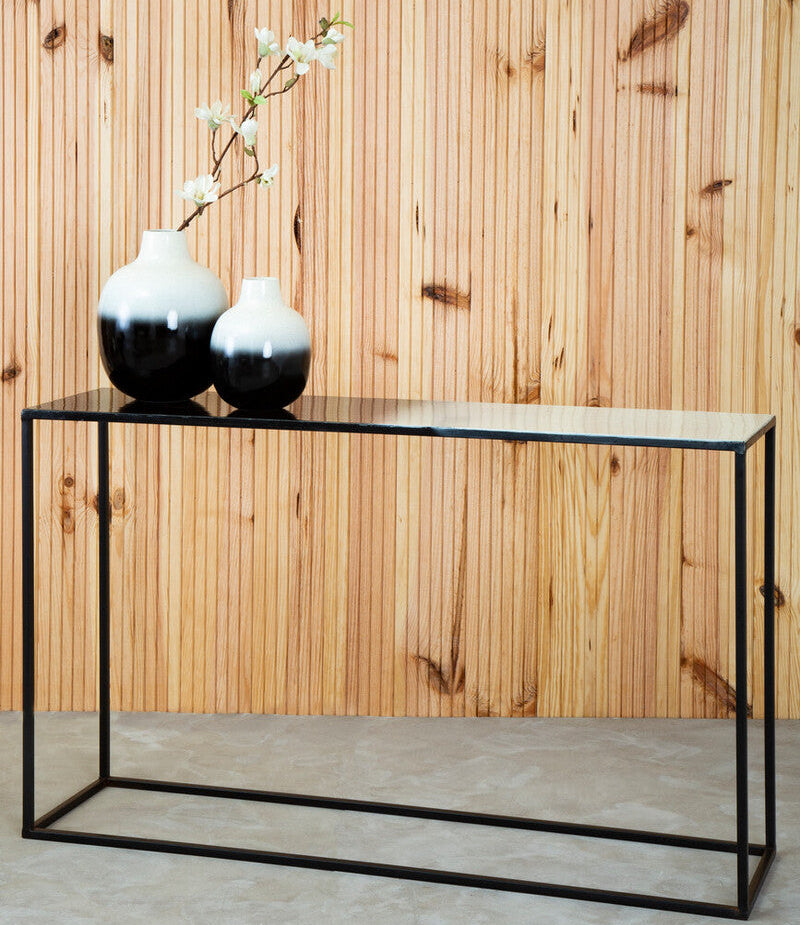 Black and White Ombre Top Console Table with Black Slim Metal Frame | Ramus
