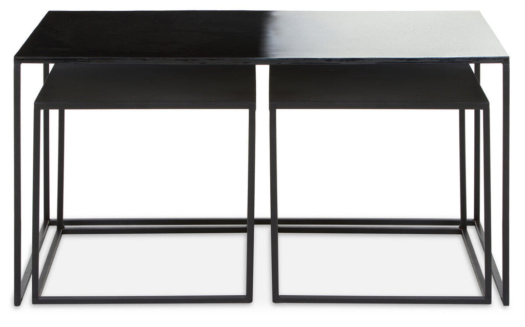 Three Piece Black and White Ombre Coffee Table Set with Slim Metal Frame | Ramus