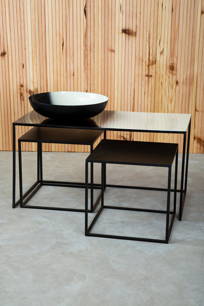 Three Piece Black and White Ombre Coffee Table Set with Slim Metal Frame | Ramus