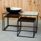 Three Piece Black and White Ombre Coffee Table Set with Slim Metal Frame | Ramus