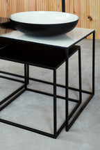 Three Piece Black and White Ombre Coffee Table Set with Slim Metal Frame | Ramus
