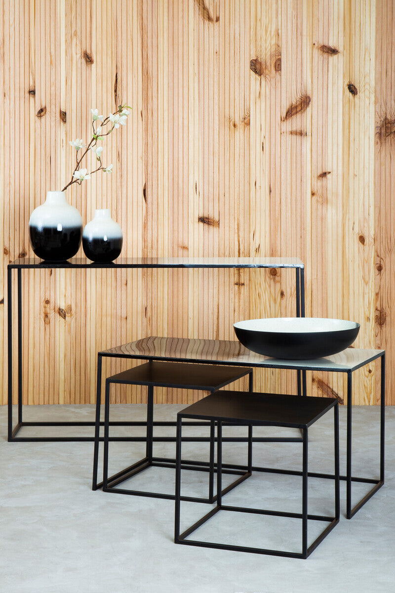 Three Piece Black and White Ombre Coffee Table Set with Slim Metal Frame | Ramus