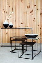 Three Piece Black and White Ombre Coffee Table Set with Slim Metal Frame | Ramus