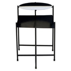 Black and White Ombre Metal Two-Tier Side Table with Circular Top and Rectangular Shelf, Ramus