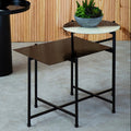 Black and White Ombre Metal Two-Tier Side Table with Circular Top and Rectangular Shelf, Ramus