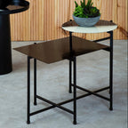 Black and White Ombre Metal Two-Tier Side Table with Circular Top and Rectangular Shelf, Ramus