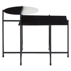 Black and White Ombre Metal Two-Tier Side Table with Circular Top and Rectangular Shelf, Ramus