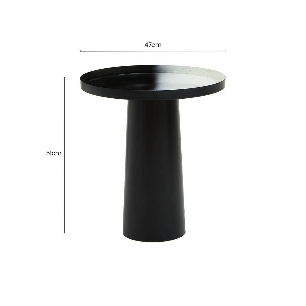 Black and White Round Metal Top Side Table with Black Pedestal Base | Ramus