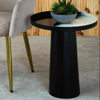 Black and White Round Metal Top Side Table with Black Pedestal Base | Ramus