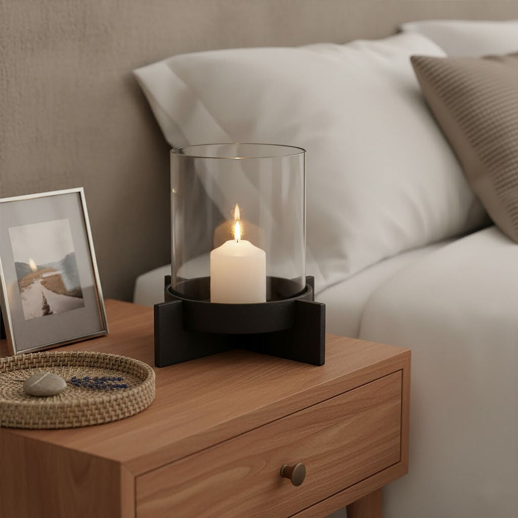 Large Matt Black Finish Candle Holder | Hapax