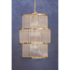3 Tier Nickel Finish Glass Chandelier | Salasco