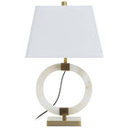 Circular Marble Table Lamp with Ivory Shade | Elora