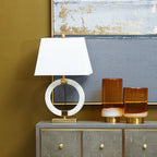 Circular Marble Table Lamp with Ivory Shade | Elora