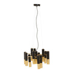 Gold Finish and Black 13 Light Modern Tubular Chandelier | Drone