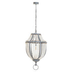 Antique White Wooden Beads and Grey Pendant Light | Lapiz