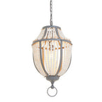 Antique White Wooden Beads and Grey Pendant Light | Lapiz