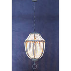 Antique White Wooden Beads and Grey Pendant Light | Lapiz