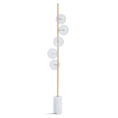 White Marble and Brass Finish 5 Bulb Floor Lamp | Abira
