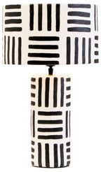 Black and White Papier Mache Table Lamp with Geometric Lines | Carta
