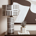 Black and White Papier Mache Table Lamp with Geometric Lines | Carta