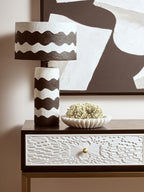 Carta Black And White Curved Stripe Papier Mache Table Lamp