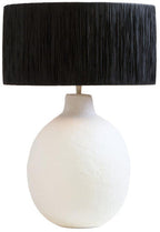White Papier Mache Table Lamp with Black Raffia Shade | Carta