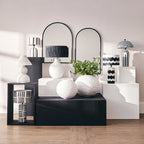 White Papier Mache Table Lamp with Black Raffia Shade | Carta