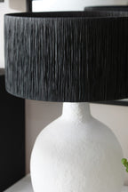 White Papier Mache Table Lamp with Black Raffia Shade | Carta