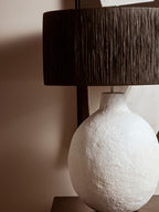 White Papier Mache Table Lamp with Black Raffia Shade | Carta