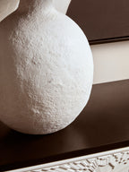 White Papier Mache Table Lamp with Black Raffia Shade | Carta