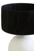 White Papier Mache Table Lamp with Black Raffia Shade | Carta