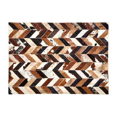 Bosie Large Brown Hair on Leather Chevron Patchwork Rug | Safira