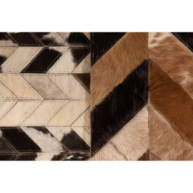 Bosie Large Brown Hair on Leather Chevron Patchwork Rug | Safira