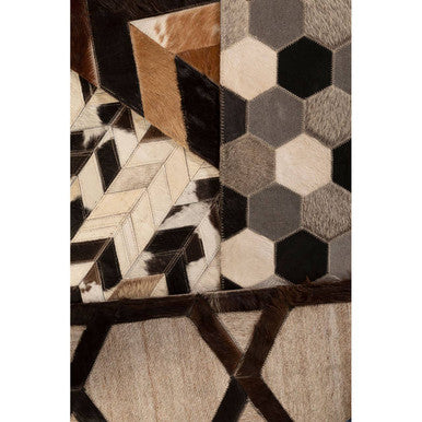 Bosie Large Brown Hair on Leather Chevron Patchwork Rug | Safira