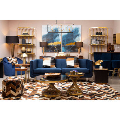 Bosie Large Brown Hair on Leather Chevron Patchwork Rug | Safira