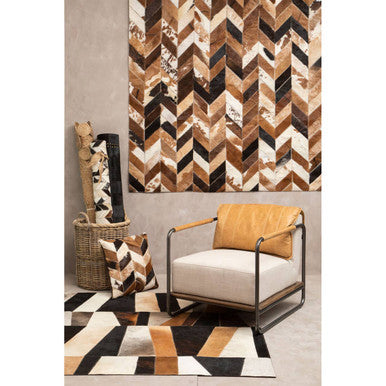 Bosie Large Brown Hair on Leather Chevron Patchwork Rug | Safira