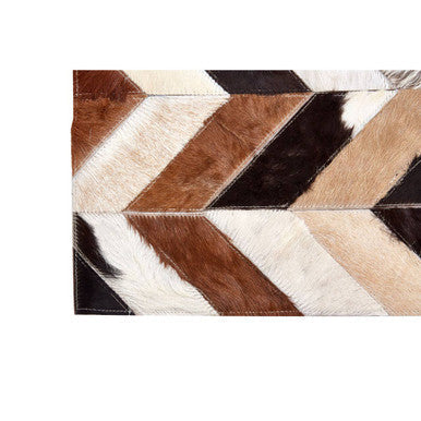 Bosie Large Brown Hair on Leather Chevron Patchwork Rug | Safira