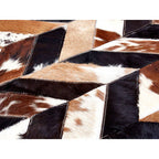 Bosie Large Brown Hair on Leather Chevron Patchwork Rug | Safira